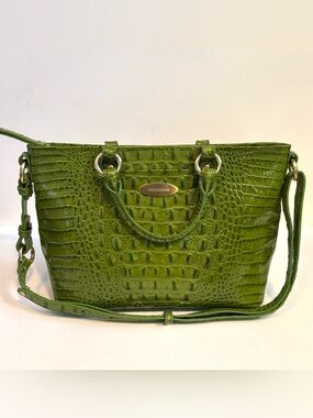 Rare New Brahmin Mini Alden Pistachio Glossy Leather Melbourne Croc Green NWT